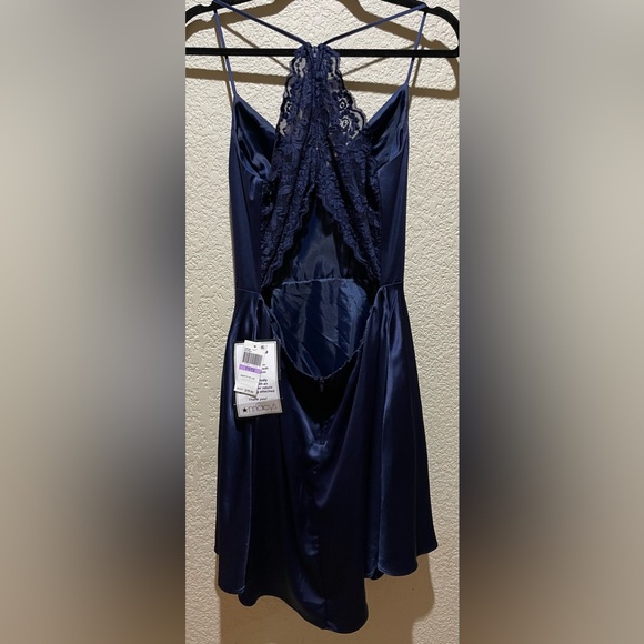 NWT B Darling Satin Lace Back Mini Dress Junior Size 11-12 Navy Blue - Picture 4 of 9